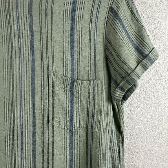 Cloth & Stone Women's S Button Back Linen Tee Shirt Dress Sage Green Stripe - Picture 3 of 11